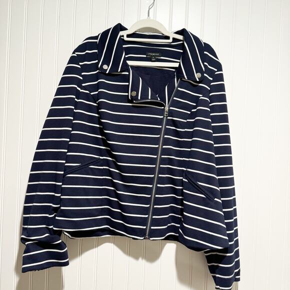 Lane Bryant Jackets & Blazers - Lane Bryant Navy Striped Moto Jacket Plus Size 24